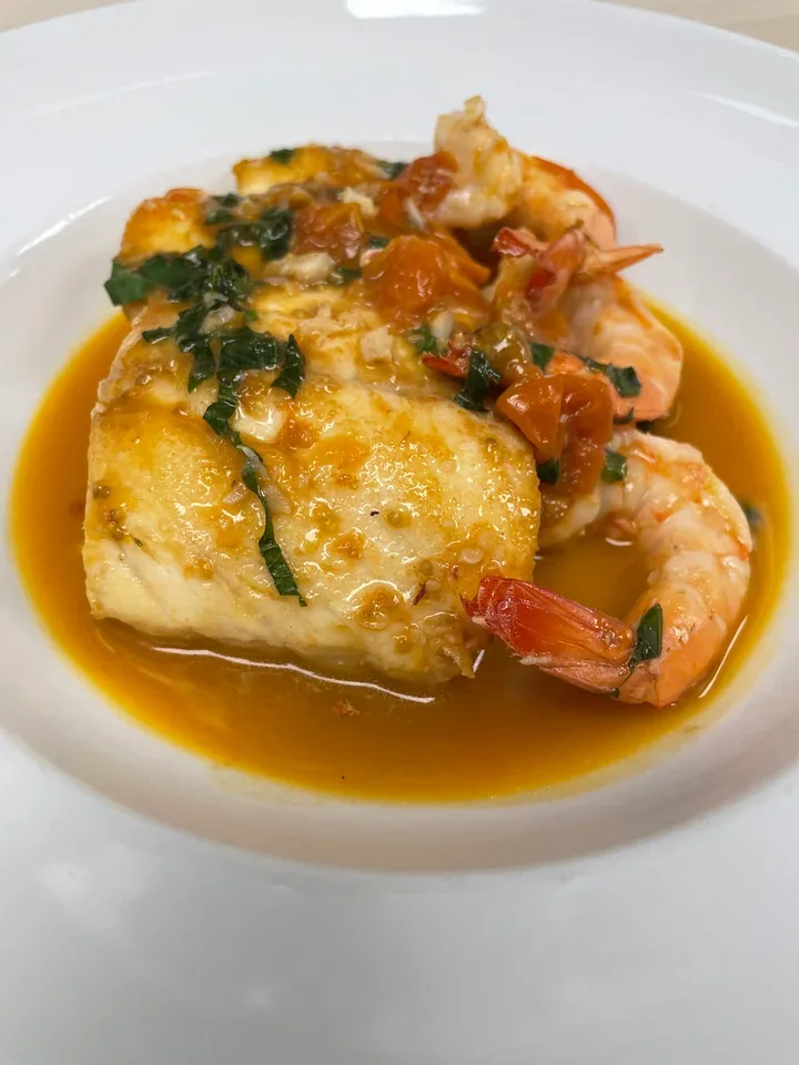 Archive view of Red Snapper all’Acqua Pazza plated at Davanti