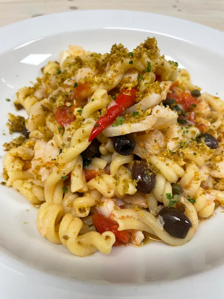 Archive view of Casarecce con Merluzzo alla Siciliana plated at Davanti