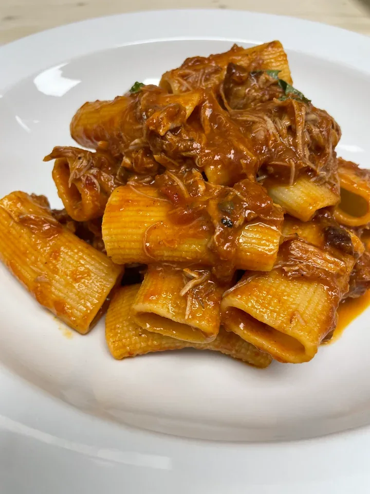 Archive view of Paccheri al Sugo di Costine alla Napoletana plated at Davanti