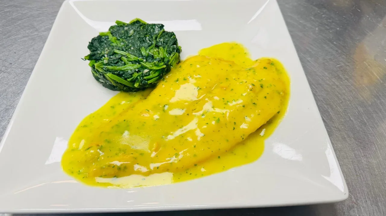 Archive view of Filetto di Platessa in Salsa di Zafferano plated at Davanti