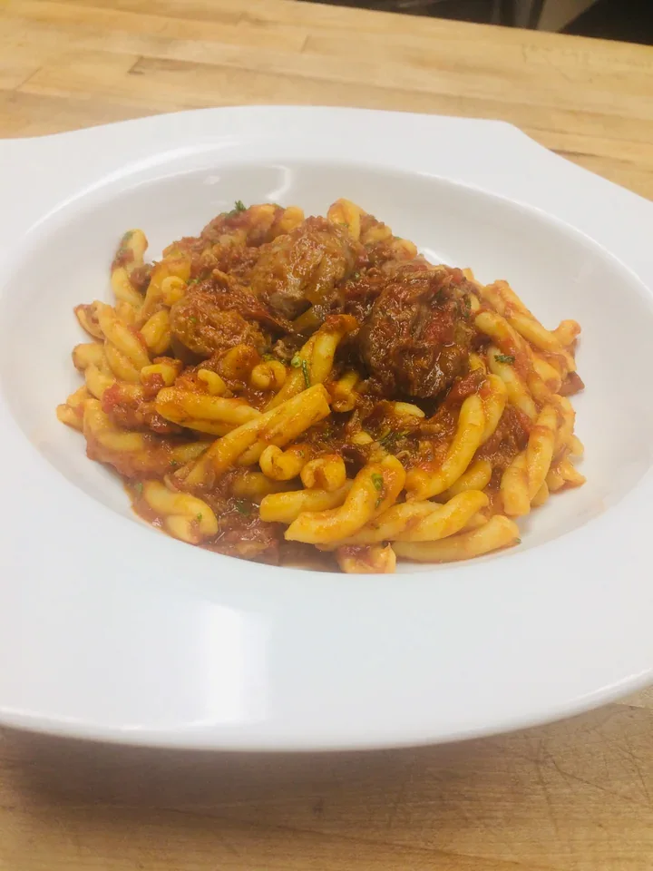 Archive view of Casarecce al Sugo di Costine alla Napoletana plated at Davanti
