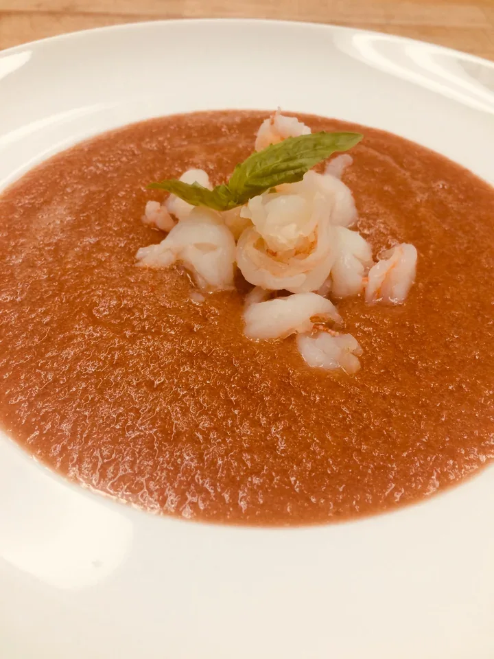 Archive view of Gazpacho con Gamberi plated at Davanti