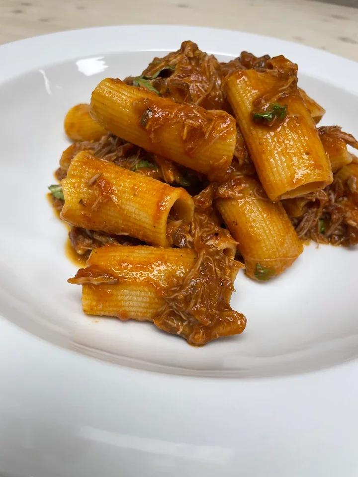 Archive view of Rigatoni al Sugo di Costine alla Napoletana plated at Davanti