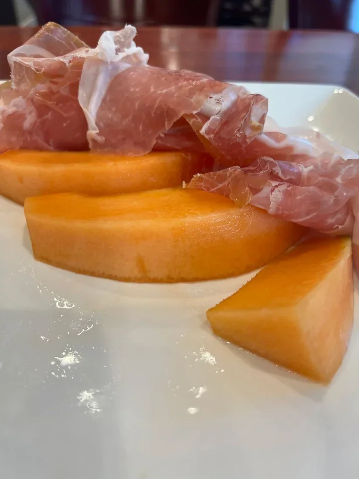 Archive view of Prosciutto e Melone plated at Davanti