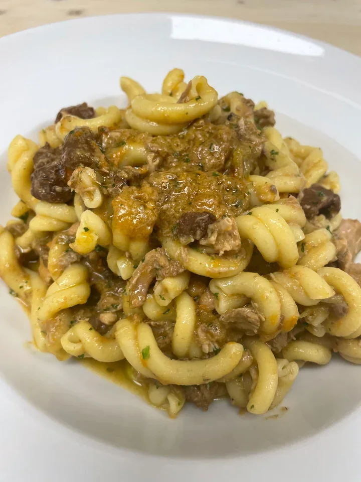 Archive view of Casarecce al Sugo di Fagiano plated at Davanti