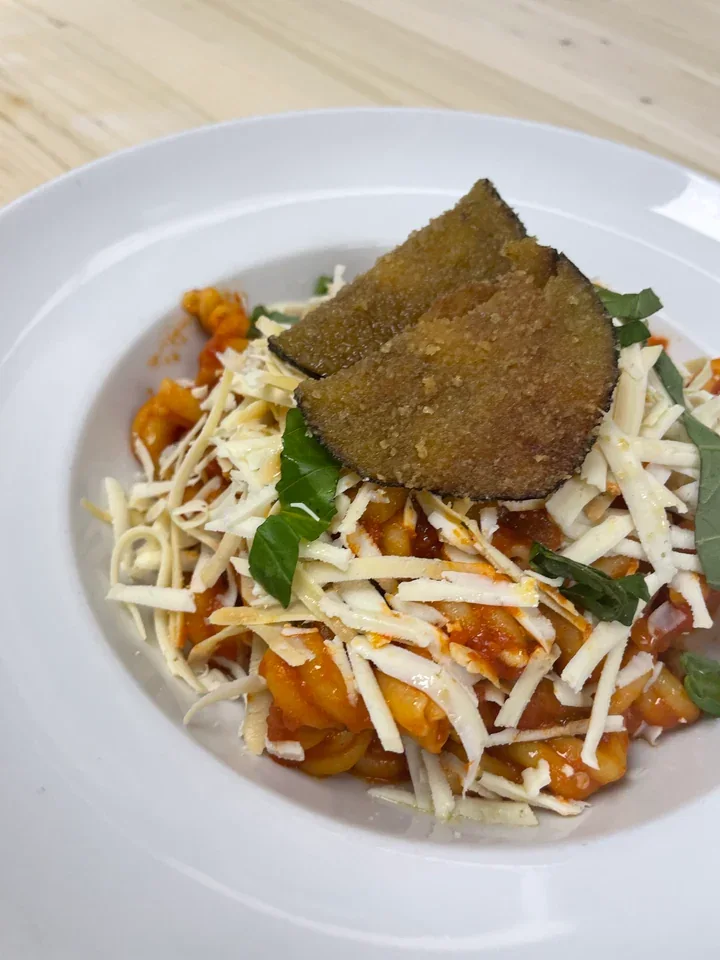 Archive view of Casarecce alla Catanese plated at Davanti