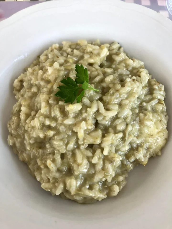 Archive view of Risotto con Carciofi e Taleggio plated at Davanti
