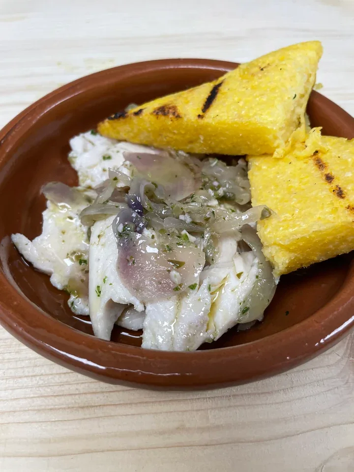 Archive view of Filetto di Trota alla Gardesana plated at Davanti
