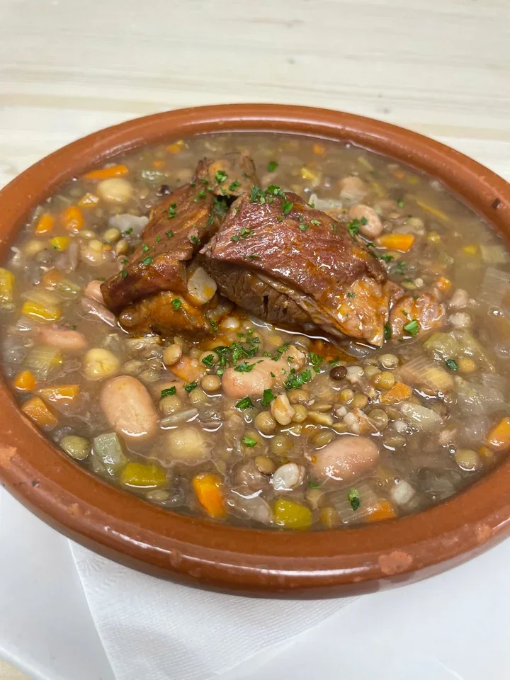 Archive view of Zuppa di Legumi Misti alla Contadina (Farmer Soup) plated at Davanti
