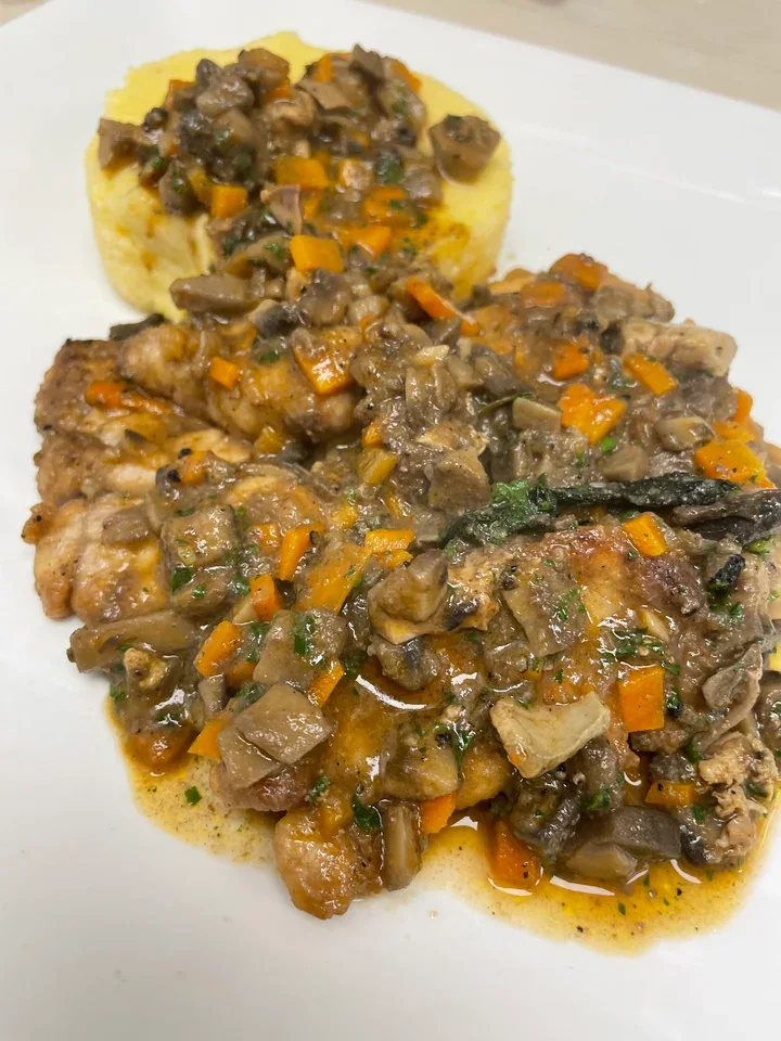 Archive view of Animelle di Vitello alla Finanziera plated at Davanti