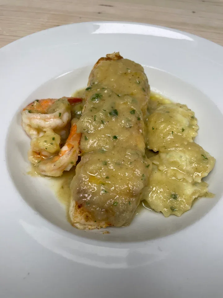 Archive view of Halibut con Crema di Porri plated at Davanti
