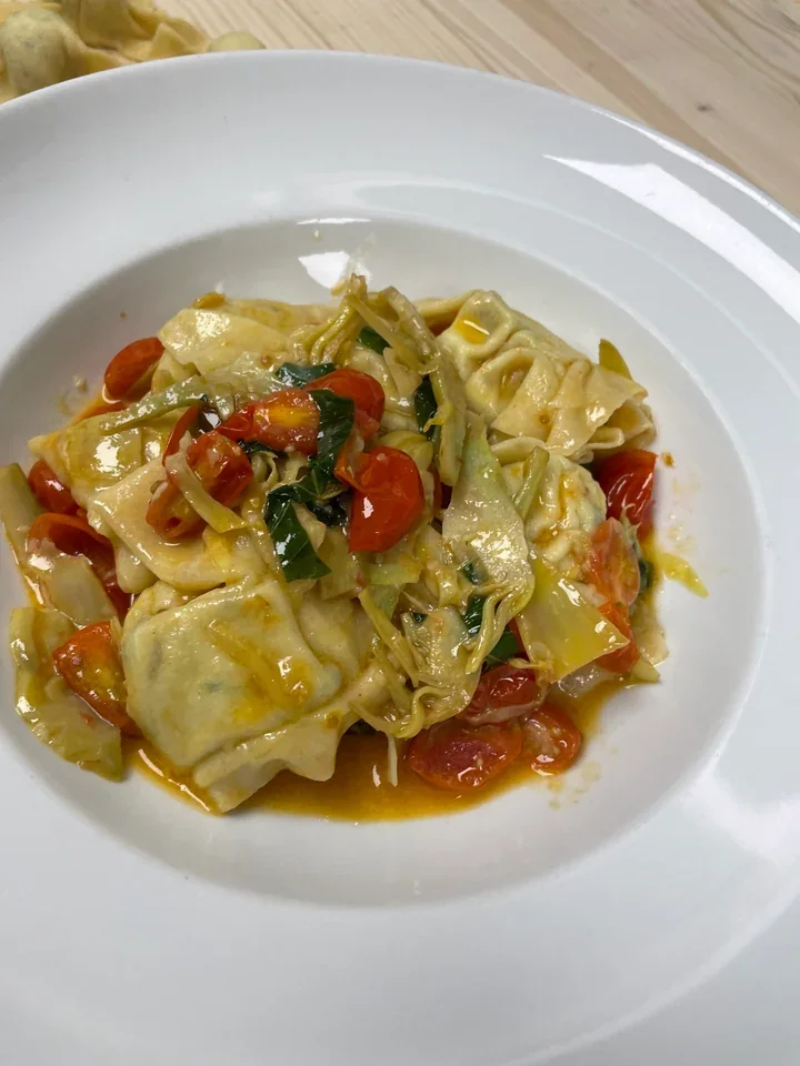 Archive view of Ravioli di Carciofi alla Ligure plated at Davanti