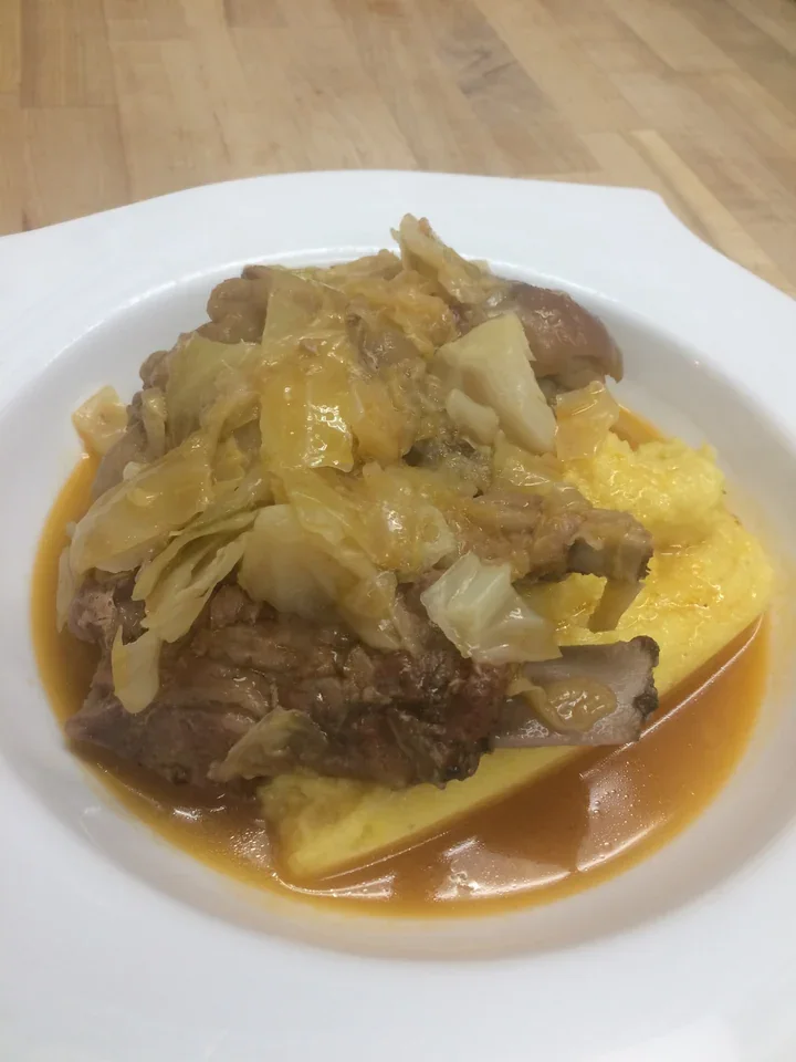 Archive view of Piedini di Maiale e Costine alla Milanese (Cassoela) plated at Davanti