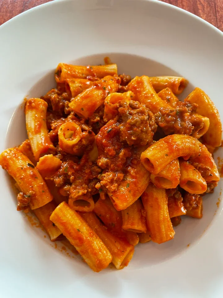 Archive view of Rigatoni con Salsiccia e Peperoncino alla Calabrese plated at Davanti