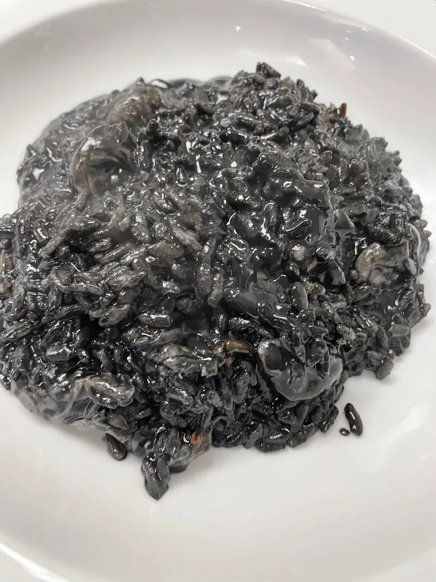 Black cuttlefish-ink risotto with shrimp at Davanti