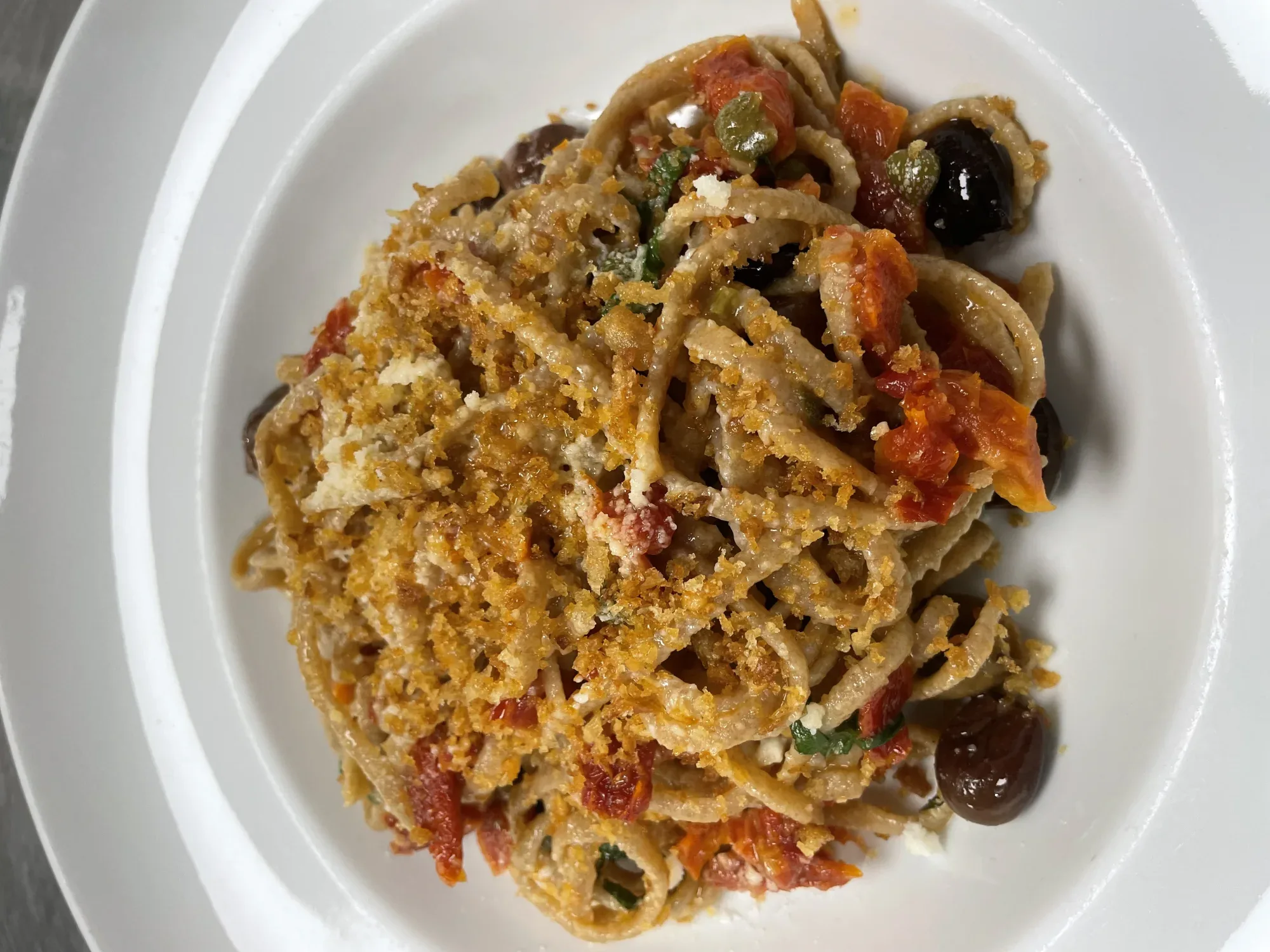 Davanti's Stroncatura Calabrese with olives, capers, and toasted breadcrumbs